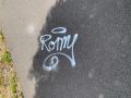 die Täter sprühten einen Schriftzug, Romy, auf die Fahrbahn
